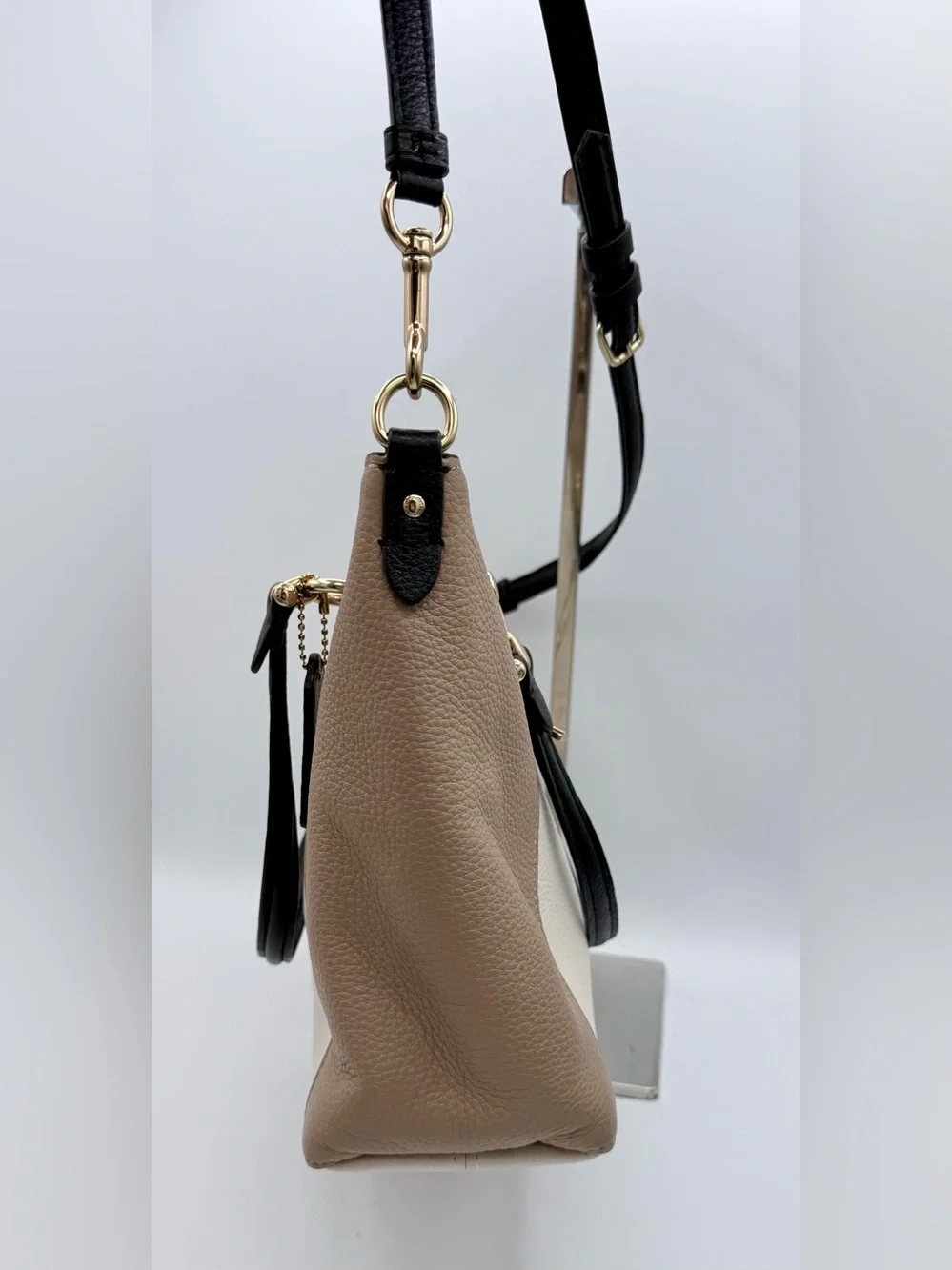 Coach Kacey Colorblock Leather Satchel Crossbody Chalk Grey Birch Black C6841‎